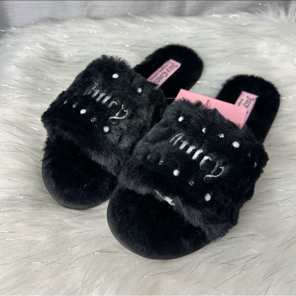 JUICY COUTURE black rhinestone pearl slippers - Picture 2 of 6